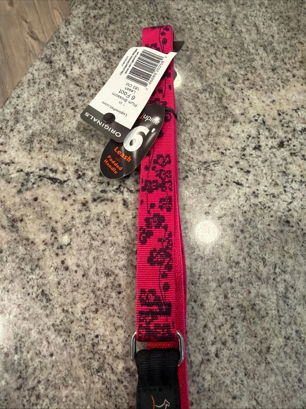 Dog Leash Lupine Pink and Black Handle Durable Walking Lead 6 Foot Plum Blossom